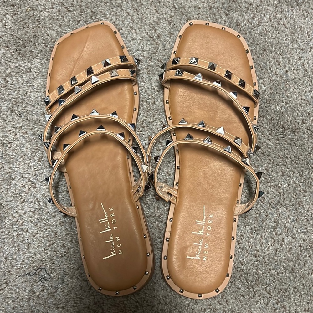 Nude studded sandals